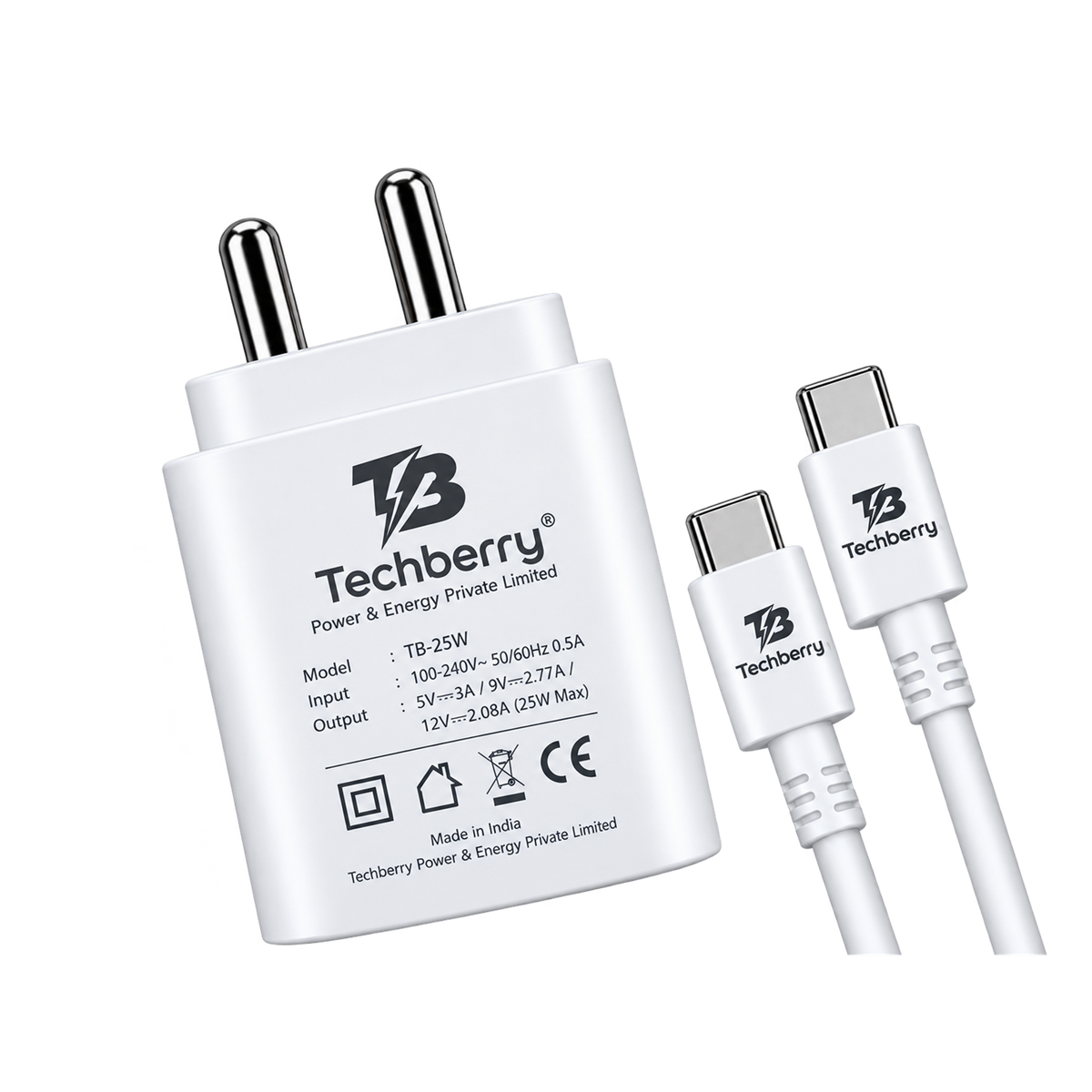 Techberry 25W USB Type-C Fast Charging Adapter with Data Cable
