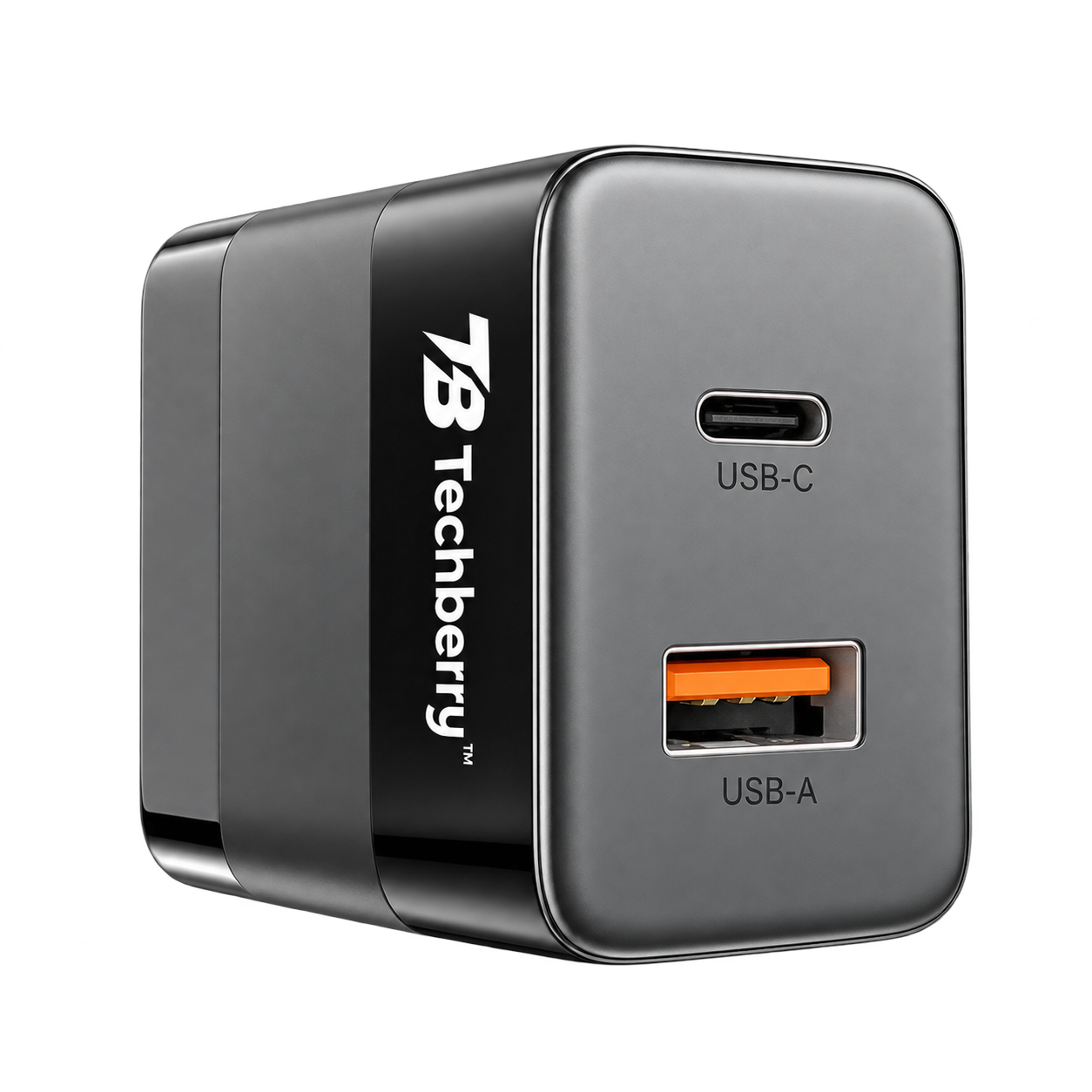 Techberry 30W GaN Fast Charger – Dual Port USB-C & USB-A, PD & QC Charging